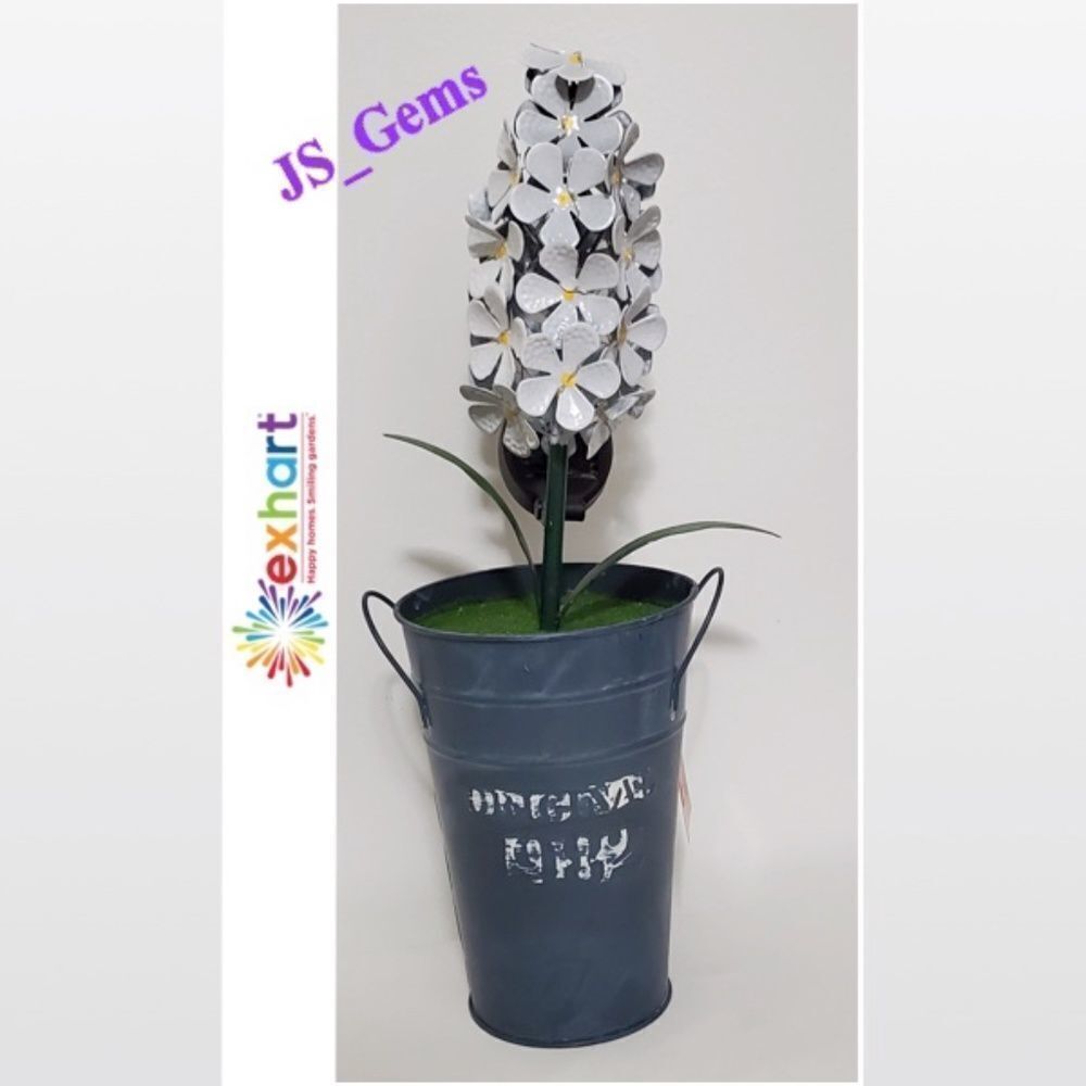 New Solar White Flowers In Grey Pot  Home Statue